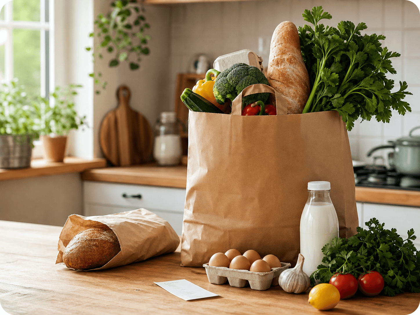 Fresh groceries on a kitchen counter